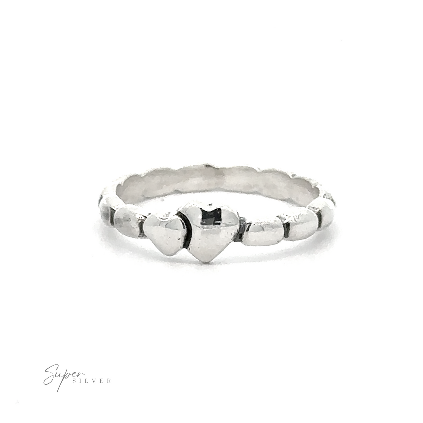 
                  
                    Dainty Double Heart Band with black gemstone on a white background.
                  
                
