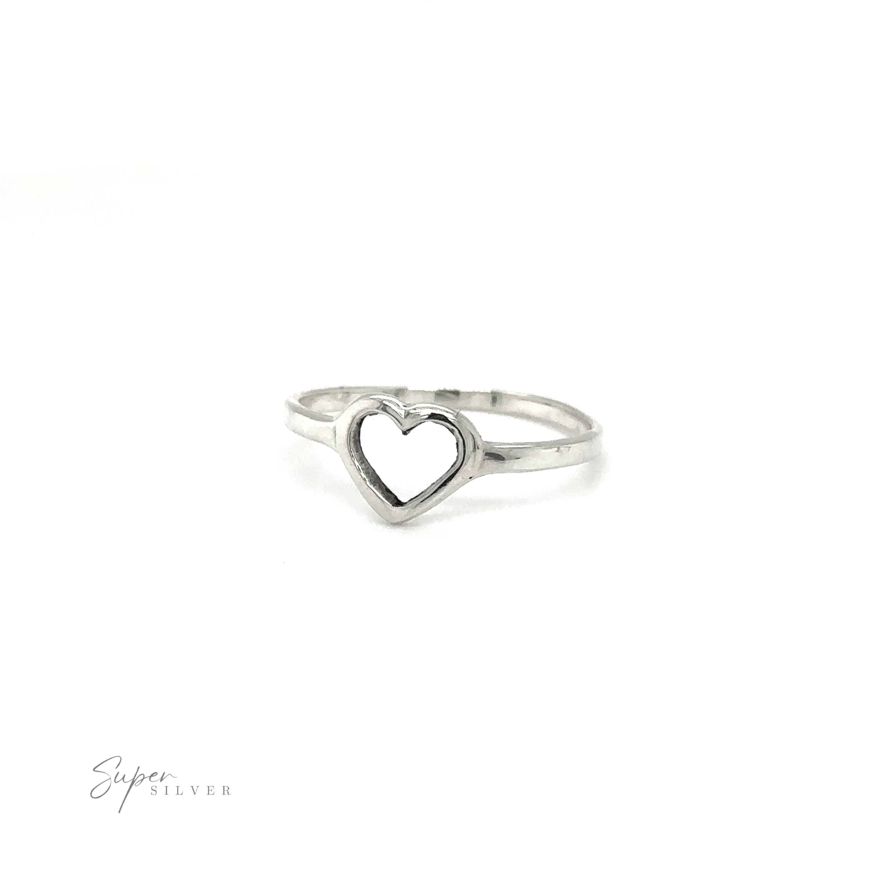 A delicate Heart Outline Ring on a white background.