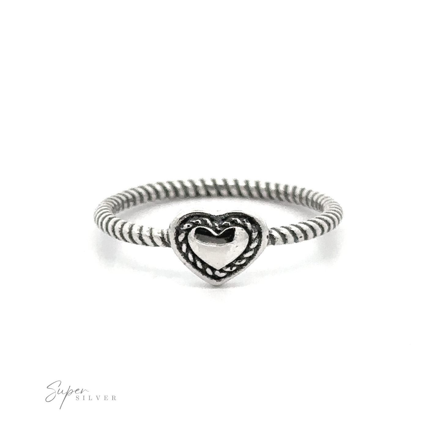 
                  
                    Oxidized Heart Ring with Twisted Band with a heart-shaped centerpiece featuring detailed engravings, displayed against a white background.
                  
                