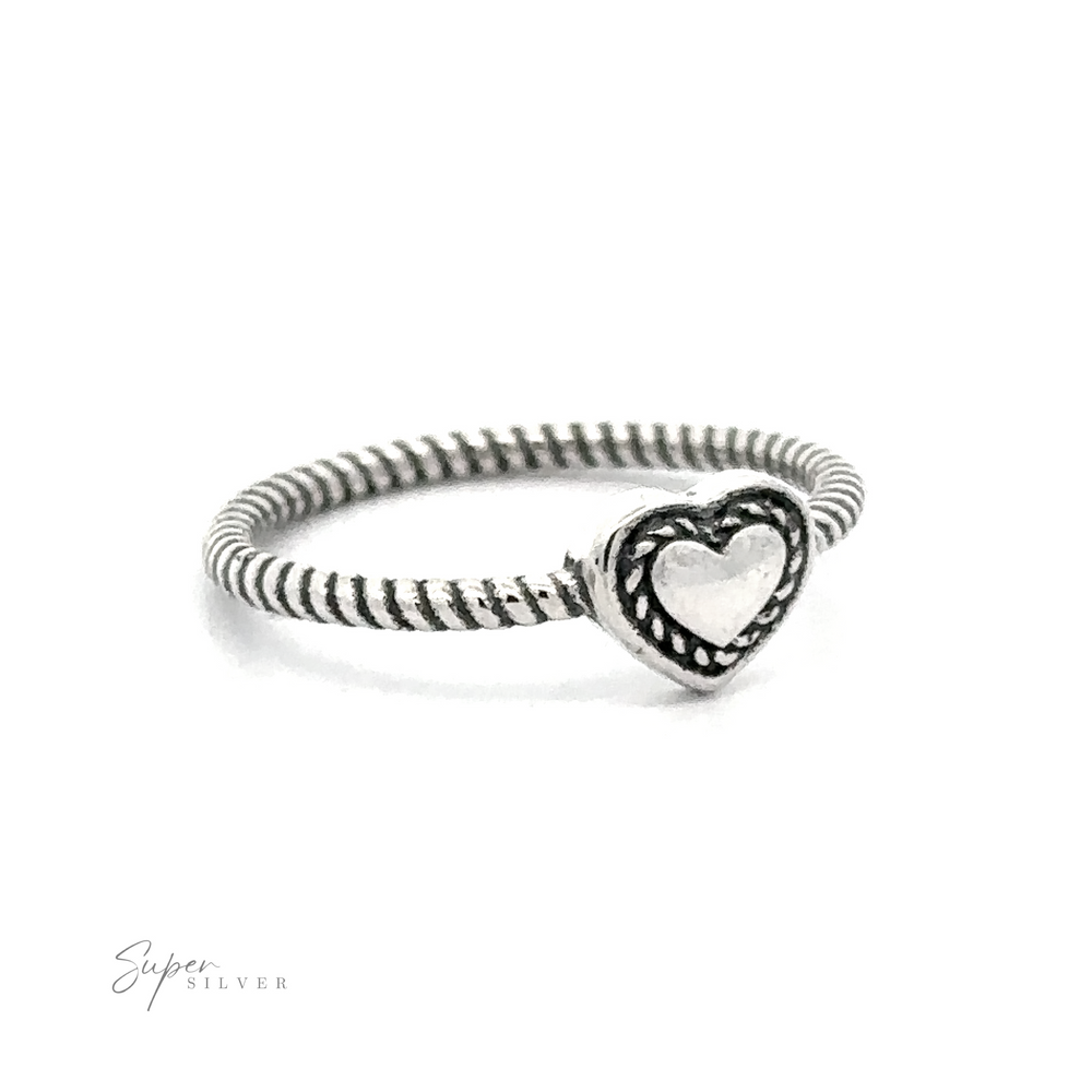 Oxidized Heart Ring with Twisted Band shaped ring on a plain white background.