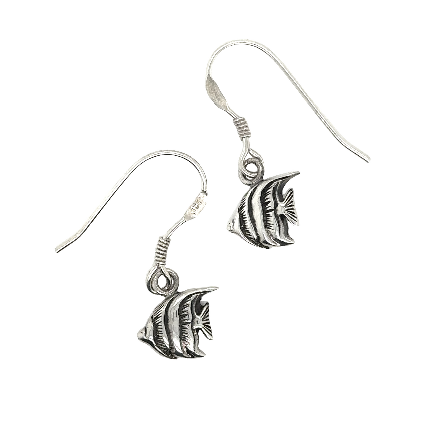 A pair of Super Silver Coral Fish Earrings.