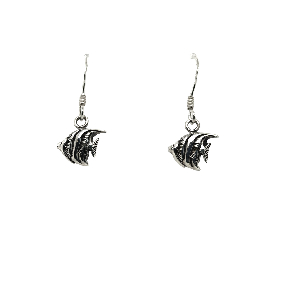 
                  
                    A pair of Super Silver Coral Fish Earrings on a white background.
                  
                