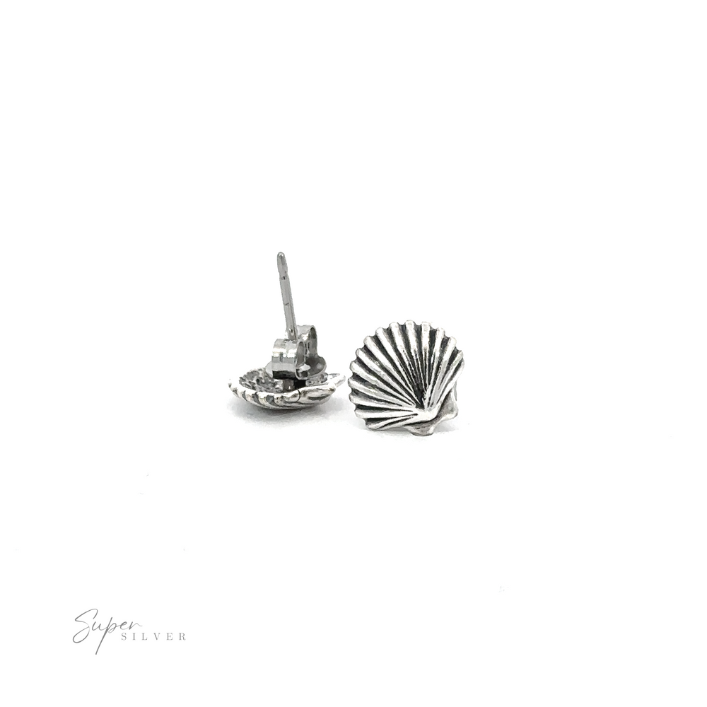 A pair of Seashell Studs on a white background, perfect for adding a coastal vibe to your jewelry collection.