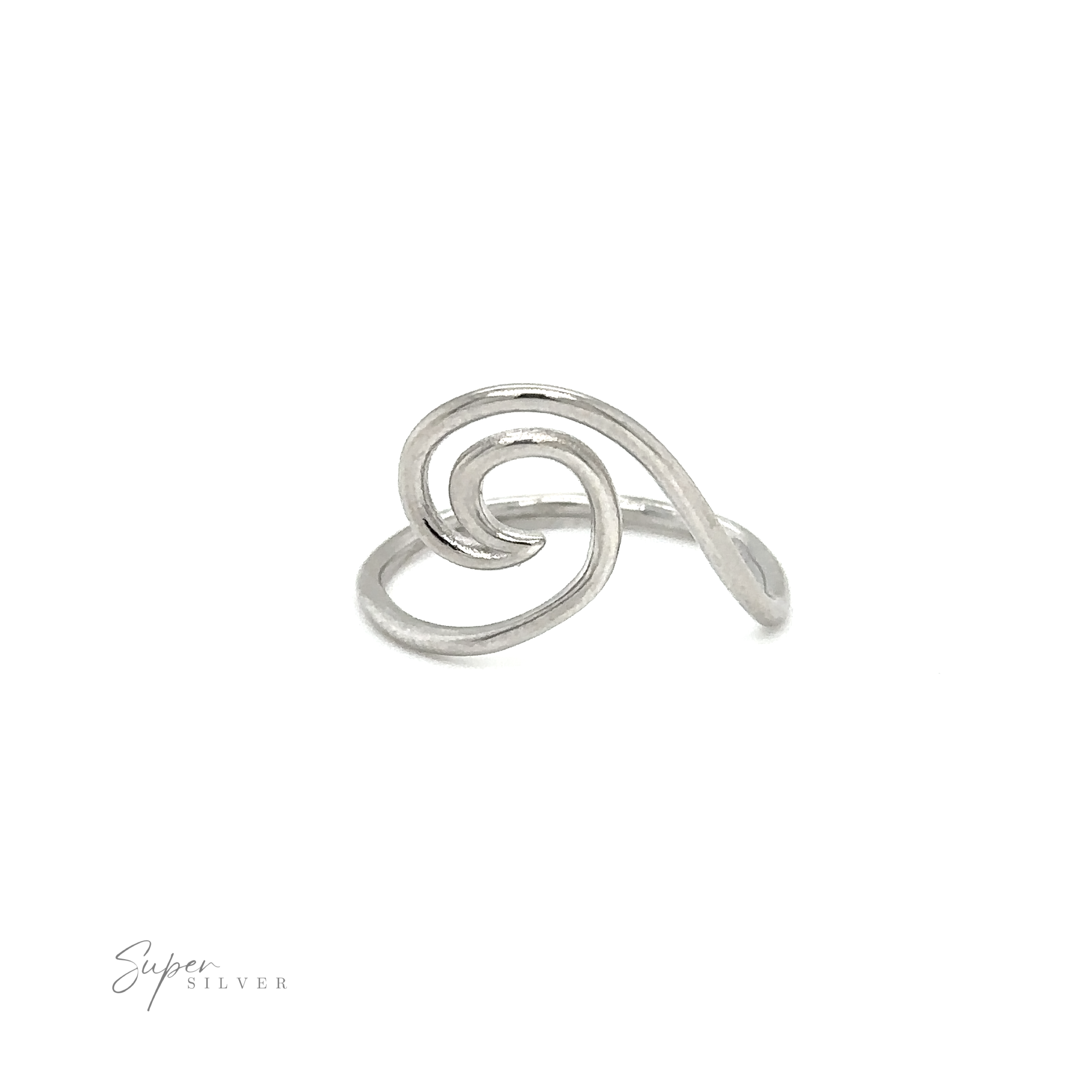 A modern Open Wave Ring made of sterling silver with a spiral design.