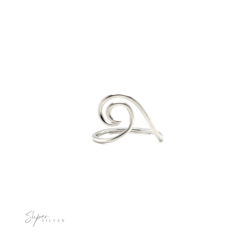 
                  
                    A modern silver Open Wave ring on a white background.
                  
                