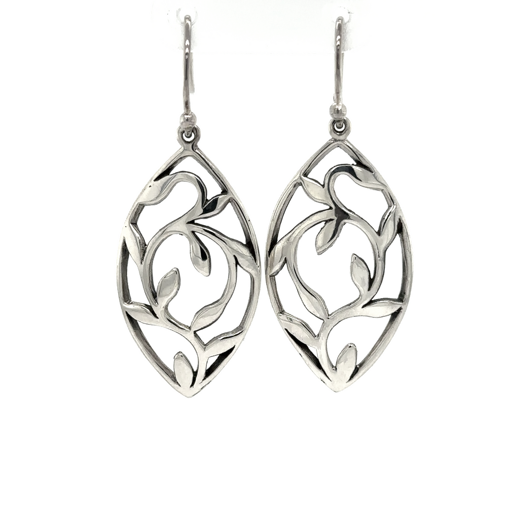 
                  
                    A pair of Marquise Shaped Earrings with Leaves from Super Silver with a leaf design.
                  
                