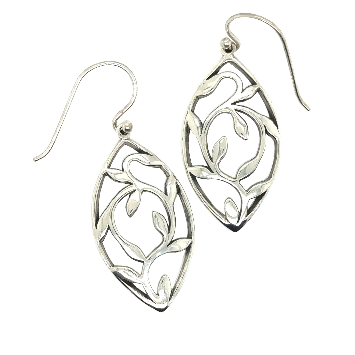 
                  
                    A pair of Marquise Shaped Earrings with Leaves by Super Silver.
                  
                