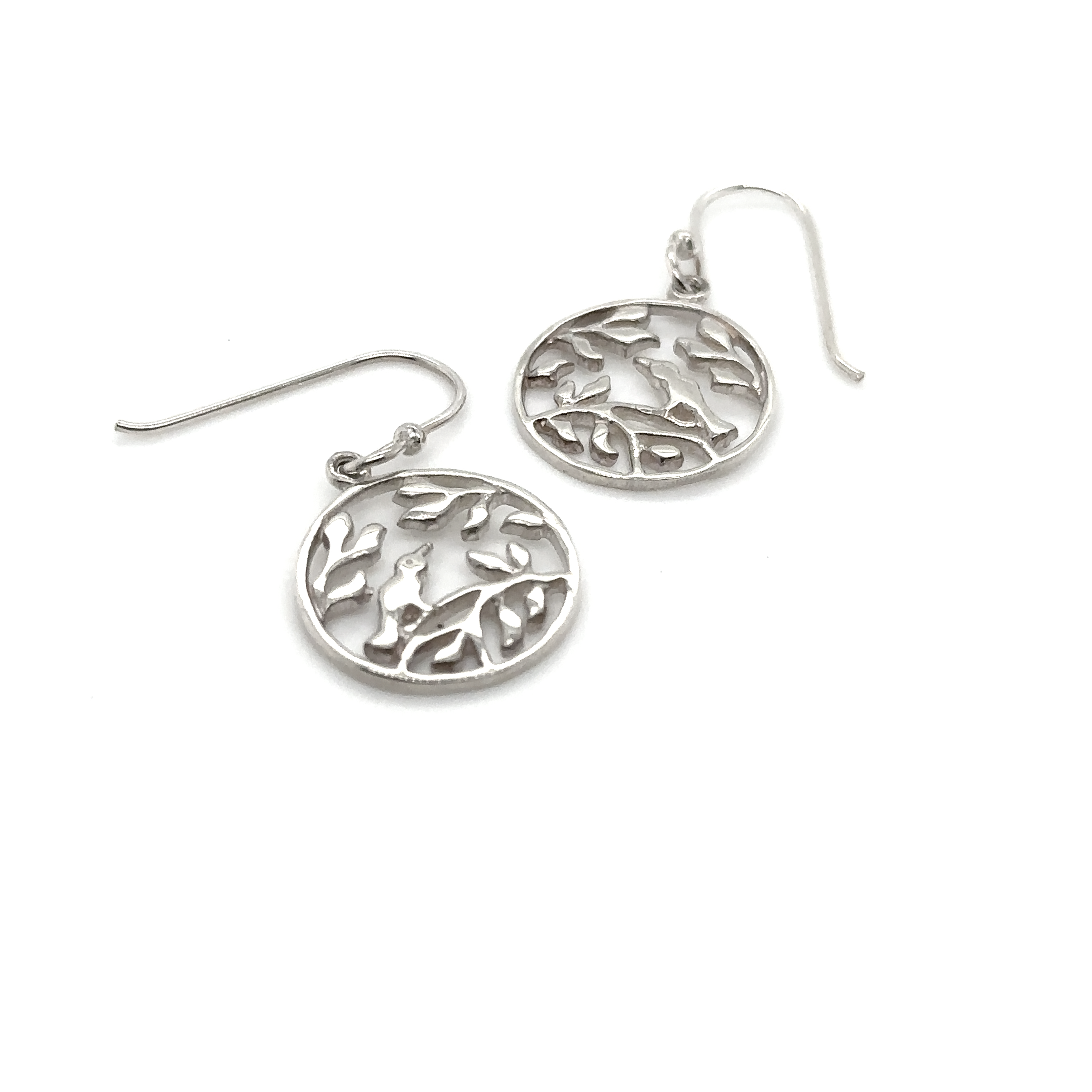 A pair of Super Silver Circle Shaped Earrings with Nature Scene.