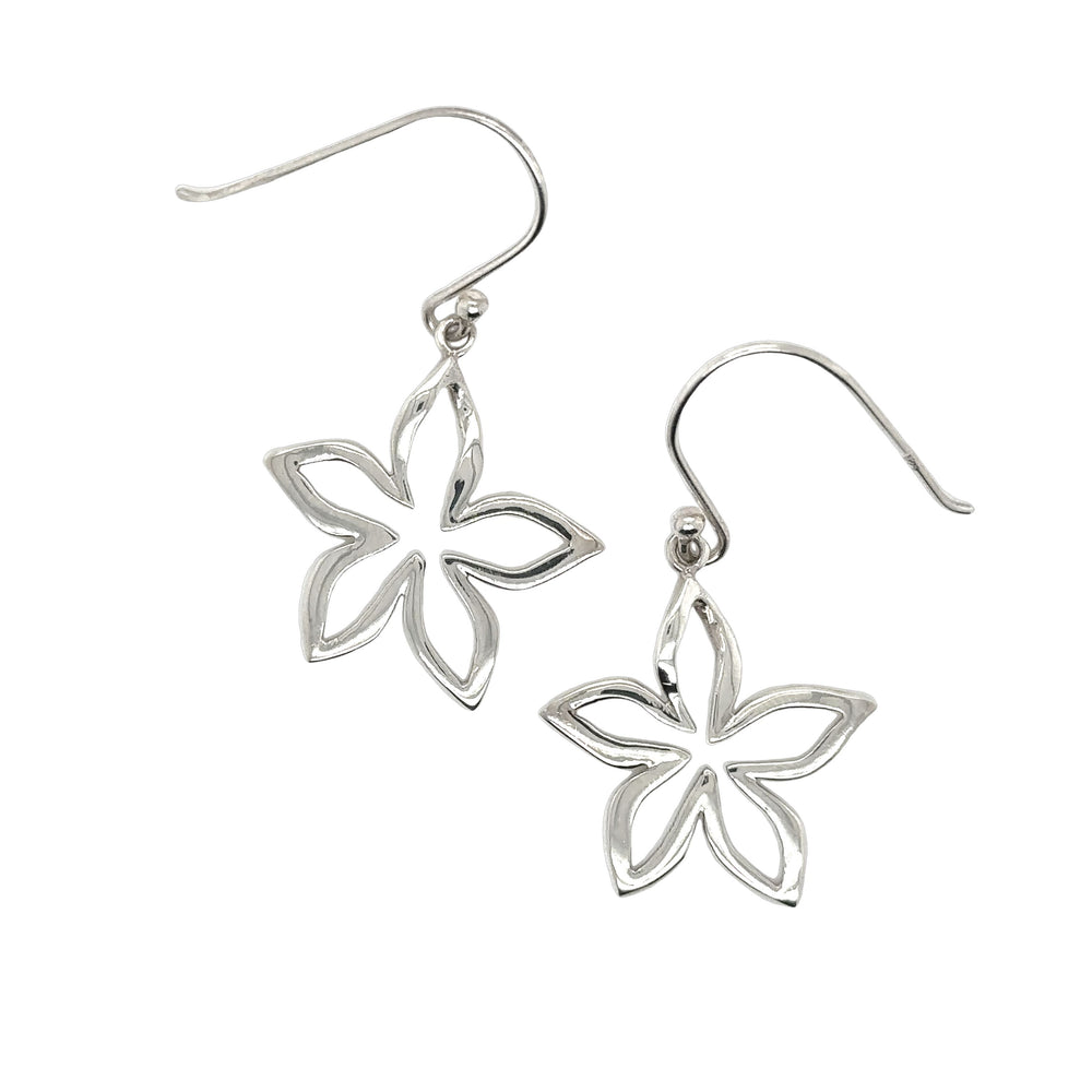 A pair of Super Silver Simple Open Flower Earrings.