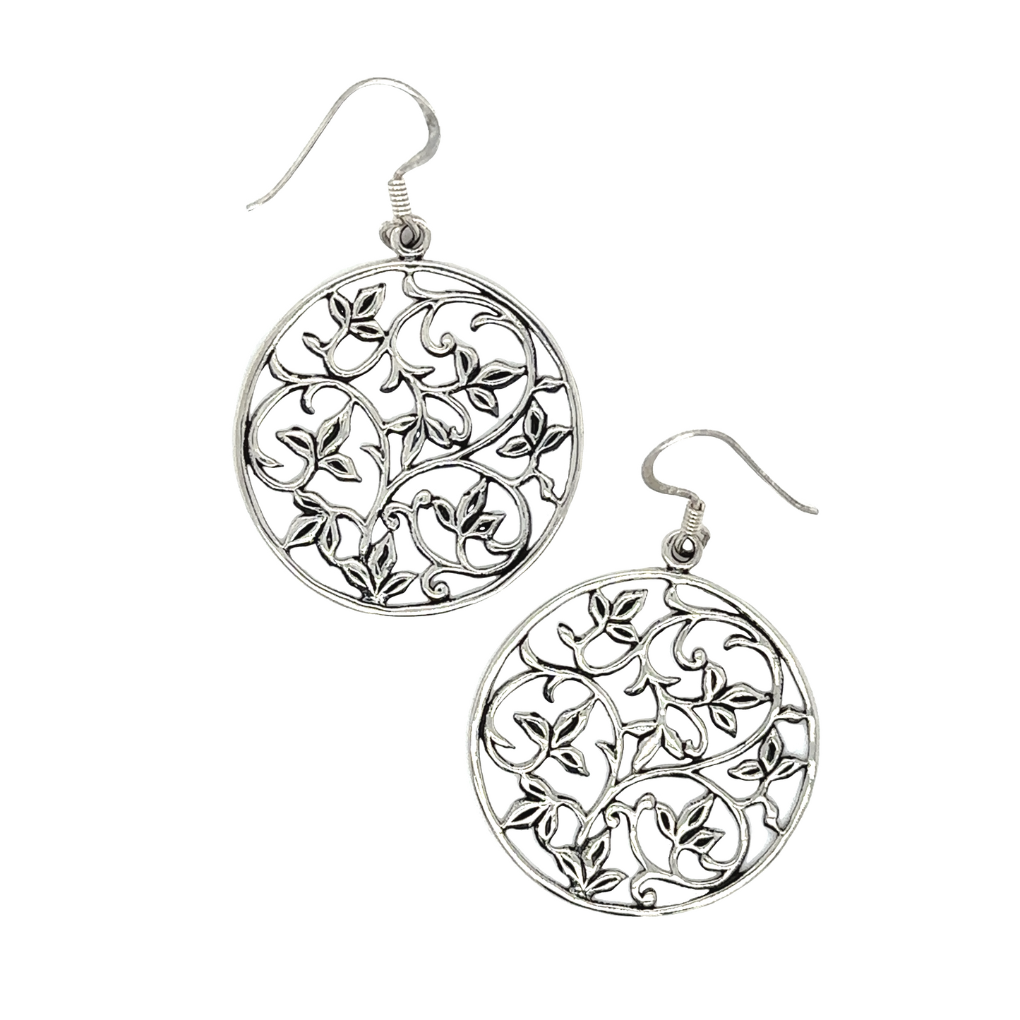 A pair of Super Silver Open Vine Pattern Earrings.