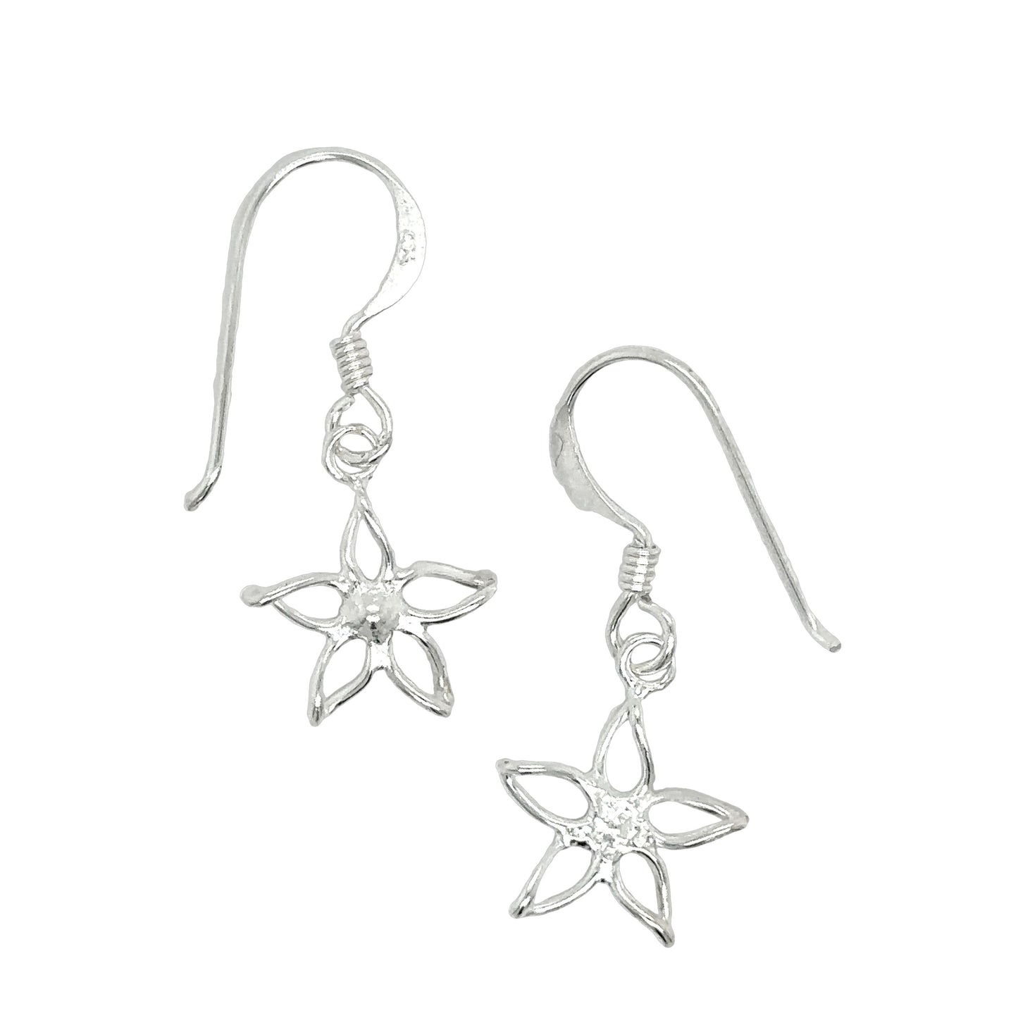 
                  
                    A pair of Super Silver Tiny Open Flower Earrings with a delicate flower design.
                  
                