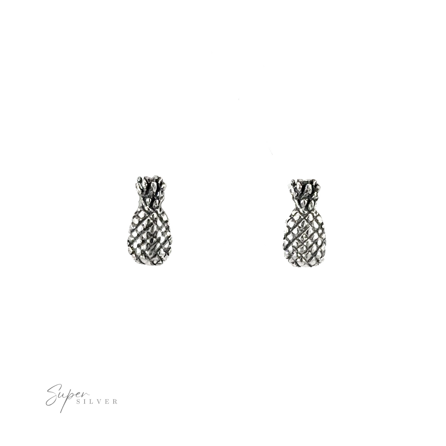 These cute Pineapple Studs are the perfect addition to your everyday outfits, gleaming in silver on a white background.