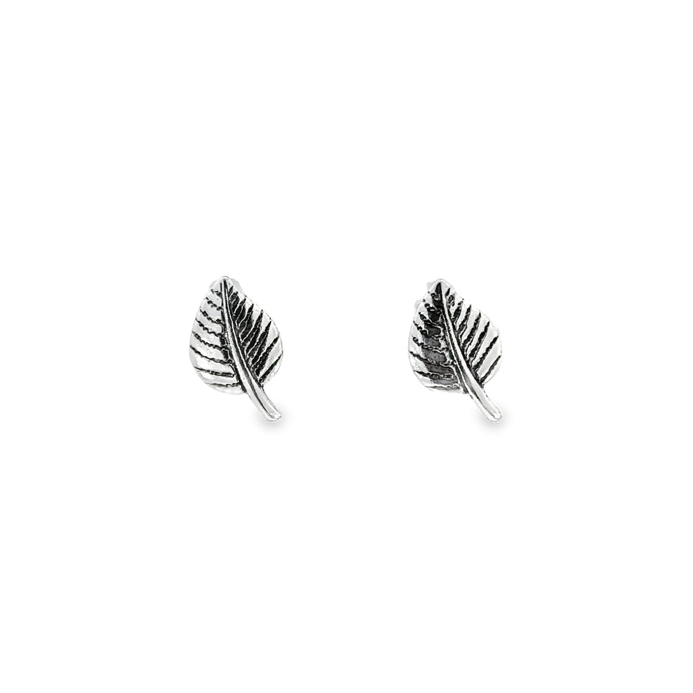 A pair of Outlined Leaf Studs on a white background.