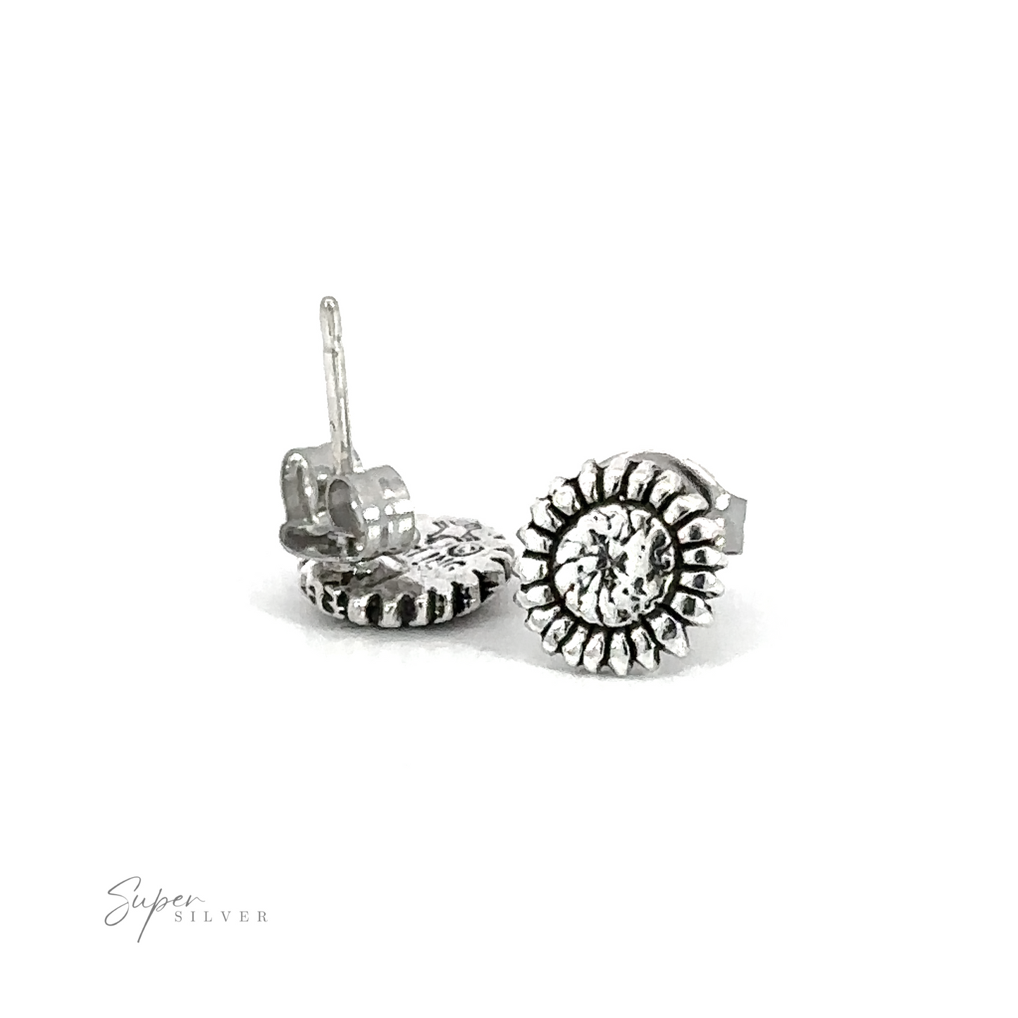 Add a small addition to your everyday casual look with these silver Sunflower Studs.