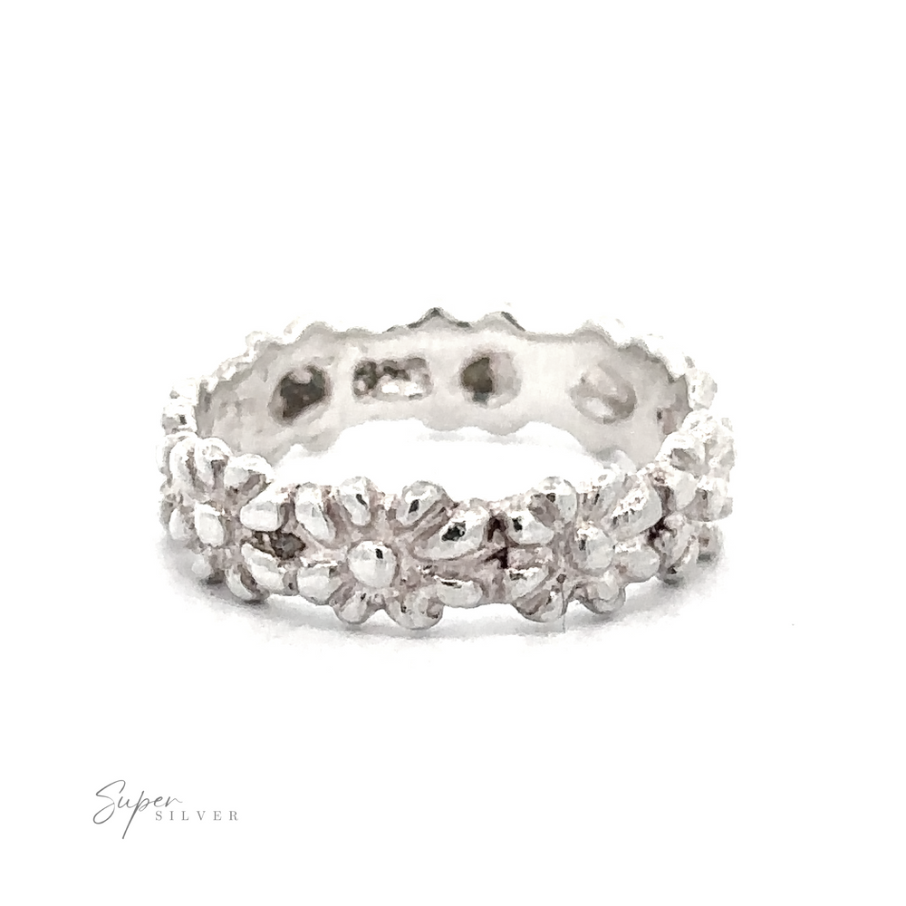 A Silver Daisy Ring with a daisy chain design is displayed against a white background.