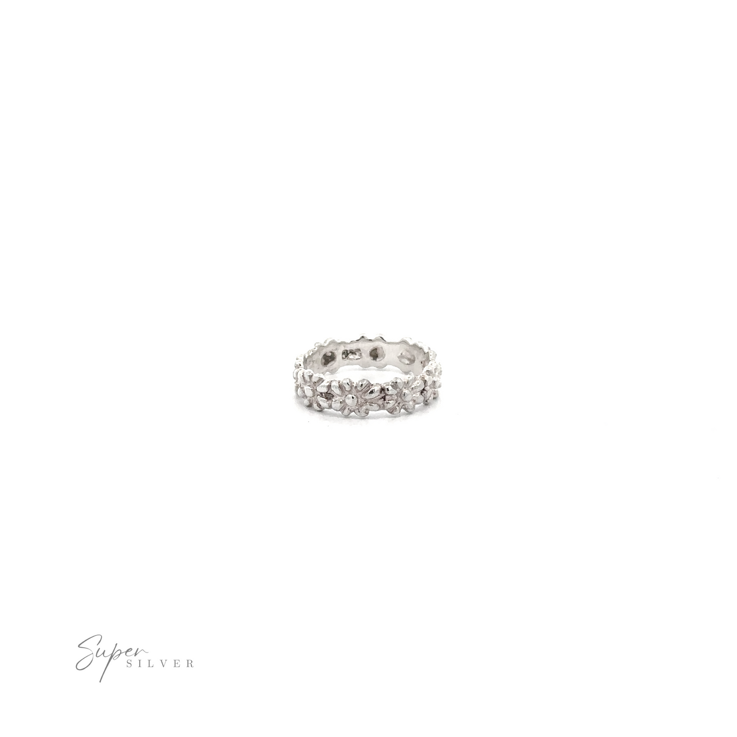 
                  
                    The Silver Daisy Ring features .925 Sterling Silver with multiple inset crystals on a white background in a Daisy Chain Design.
                  
                