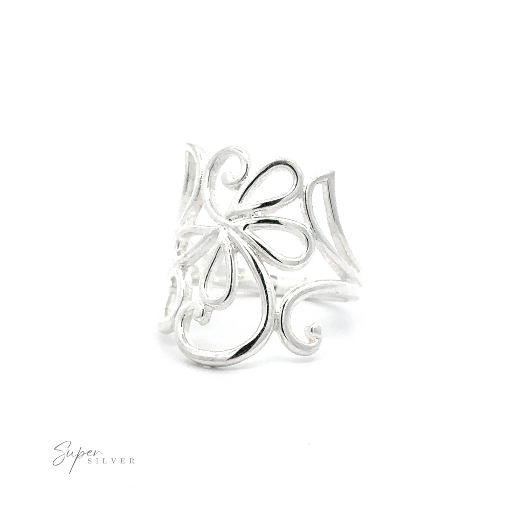 
                  
                    A silver Flower and Vine Ring with a cut-out flower design and freestyle details.
                  
                