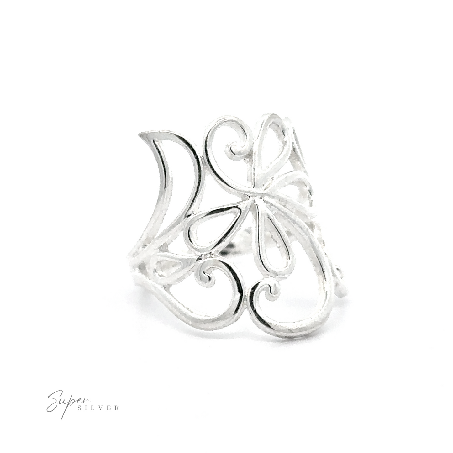 A silver Flower and Vine Ring, perfect for an everyday look.