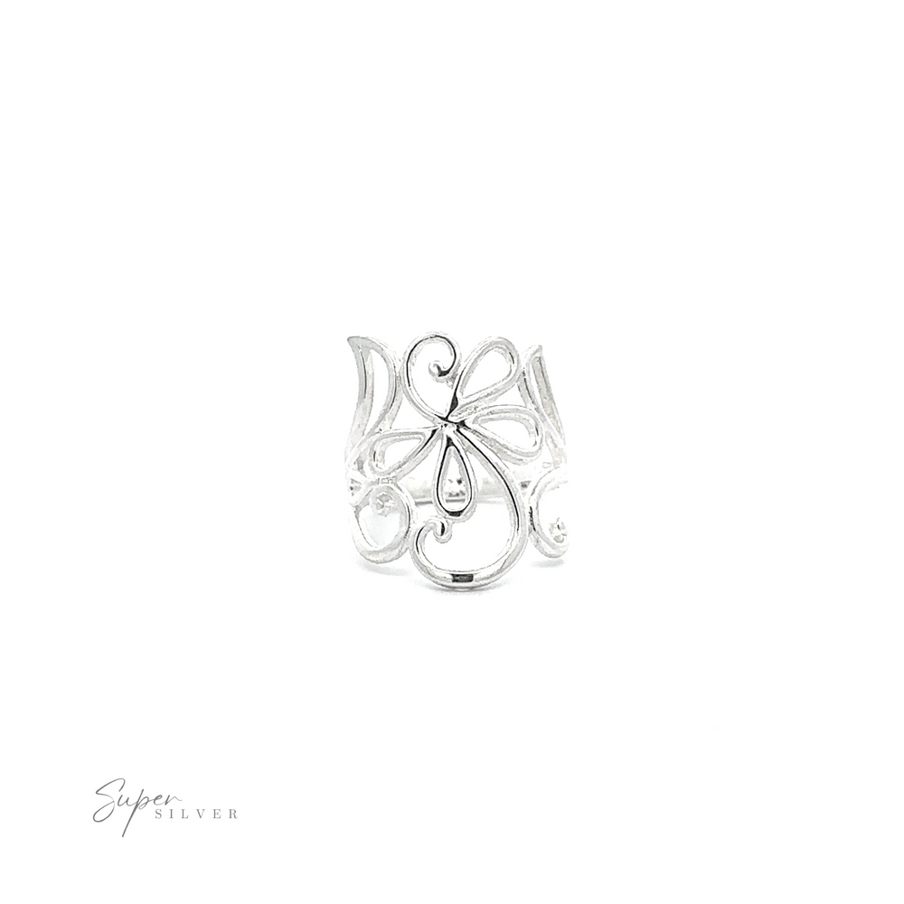 
                  
                    A freestyle Flower and Vine Ring with a cut-out flower design, meticulously crafted in sterling silver.
                  
                