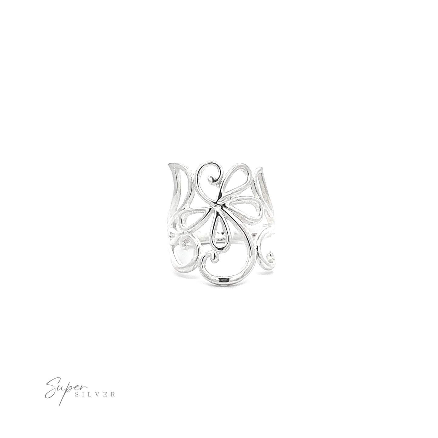 
                  
                    A freestyle Flower and Vine Ring with a cut-out flower design, meticulously crafted in sterling silver.
                  
                