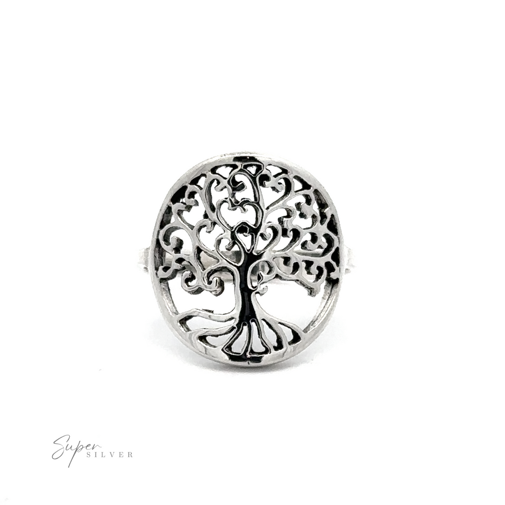Swirling Tree of Life Ring with sterling silver design.