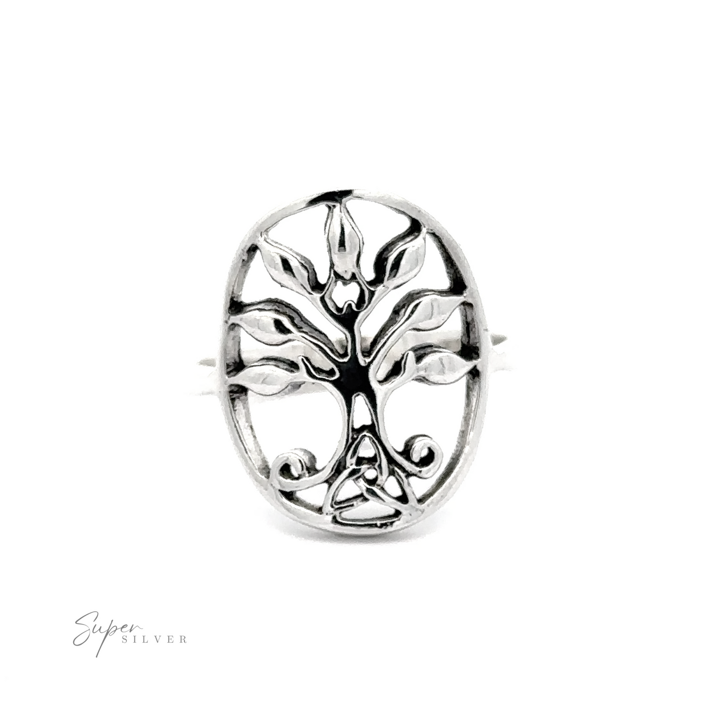 Sterling silver Tree of Life Ring With Celtic Trinity Knot.