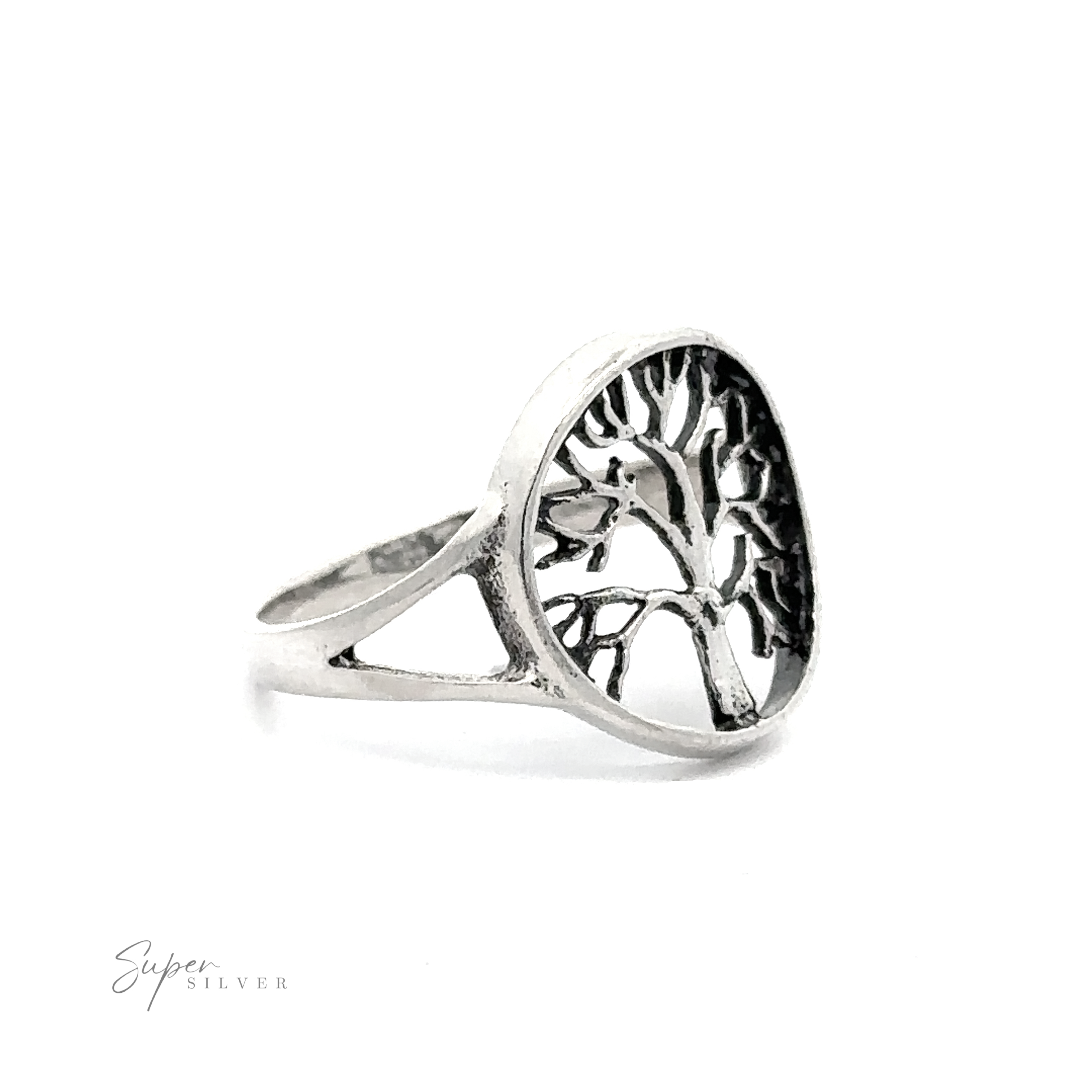 A .925 Sterling Silver Tree Of Life Ring displayed against a white background.