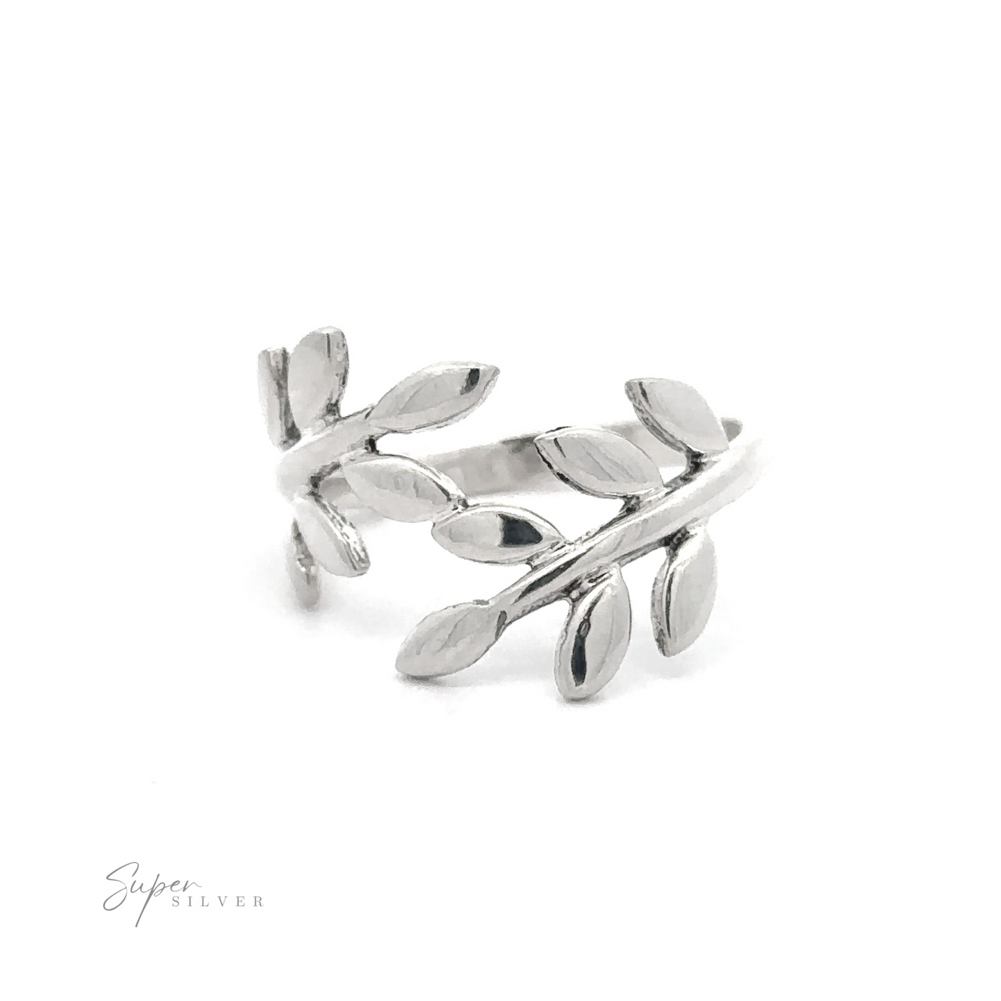 Overlapping Olive Branch Ring With Leaves on a white background.