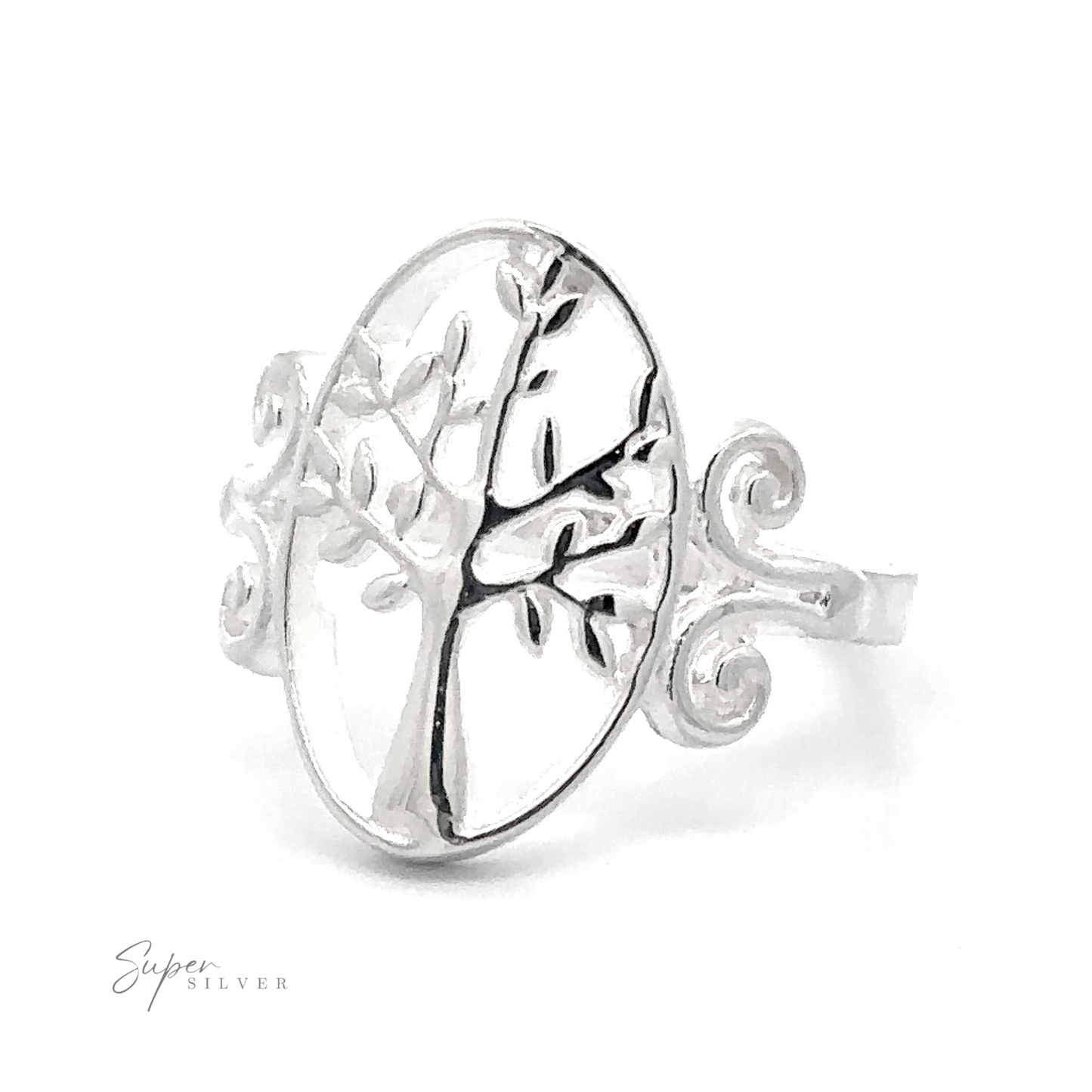 
                  
                    Elegant Silver Tree Ring with Oval Setting with a tree of life design symbolizing growth.
                  
                