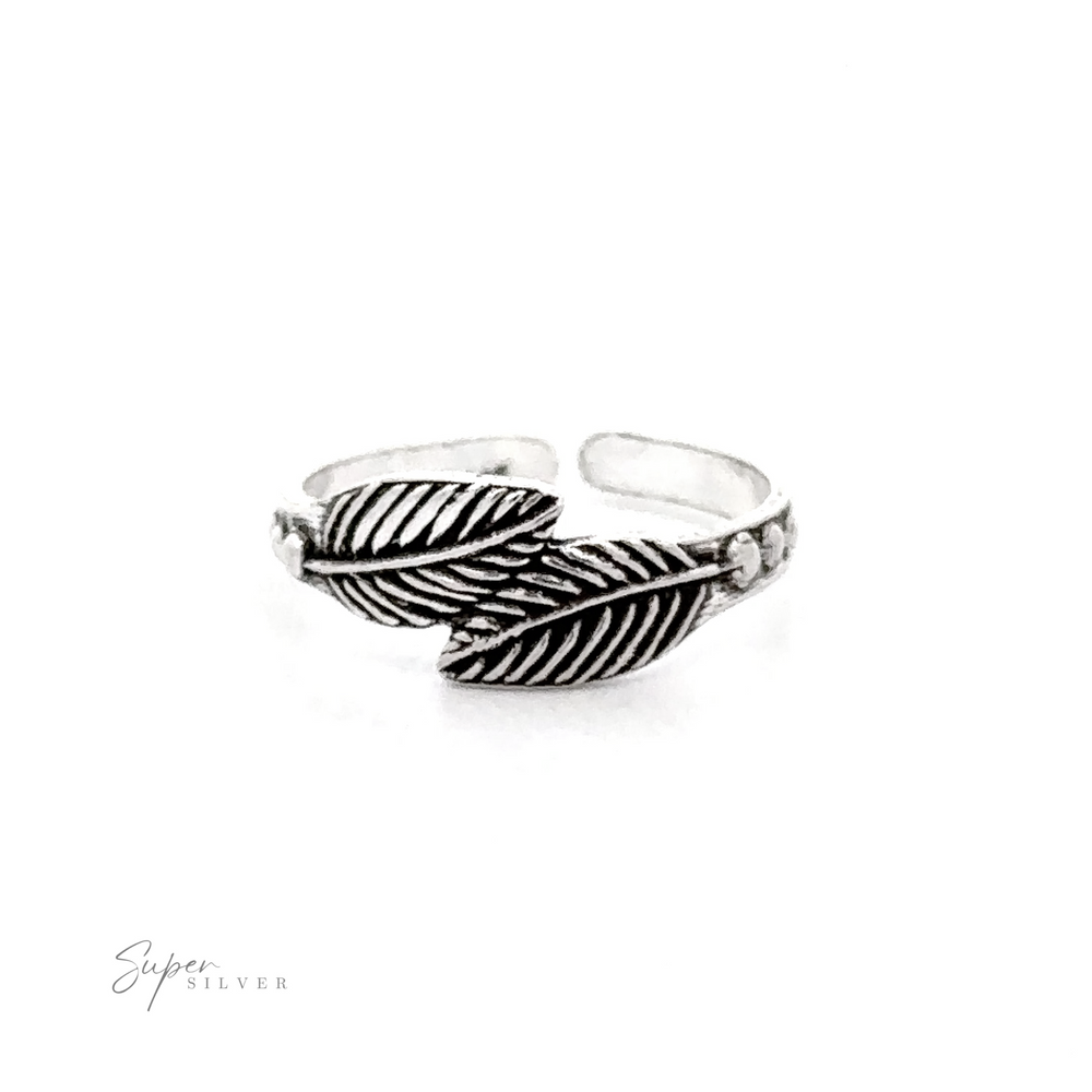 Adjustable Leaf Toe Ring on a white background, with the brand name "super silver" written in cursive below.