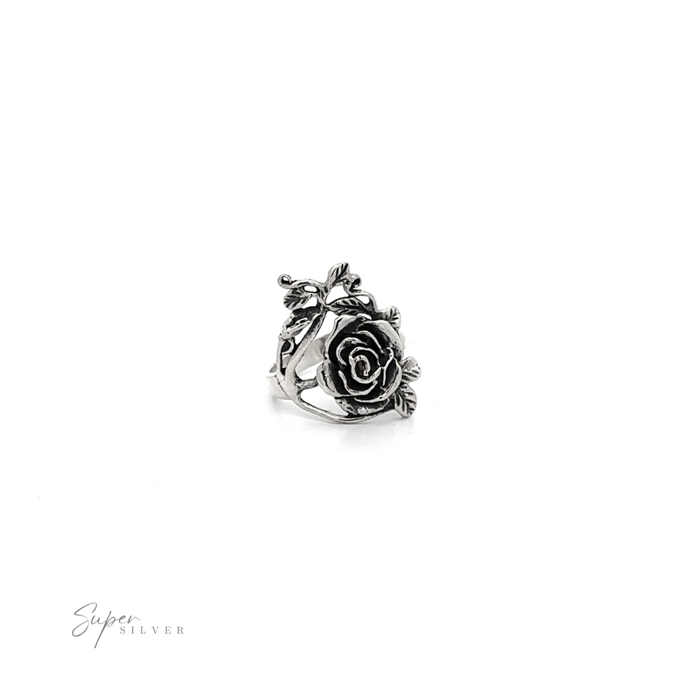 
                  
                    A Climbing Rose Ring displayed on a white background with a signature that reads 'super silver'.
                  
                