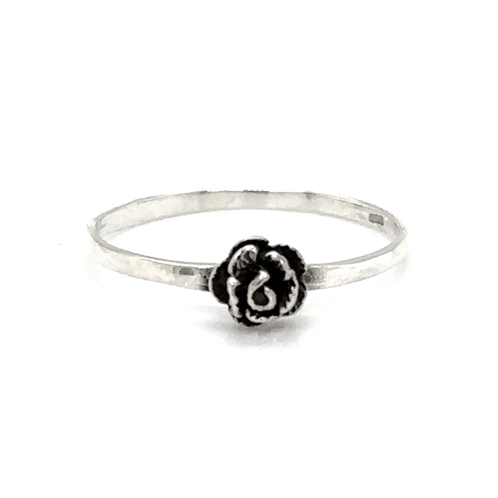 A Dainty Rose Ring with a black rose on it.