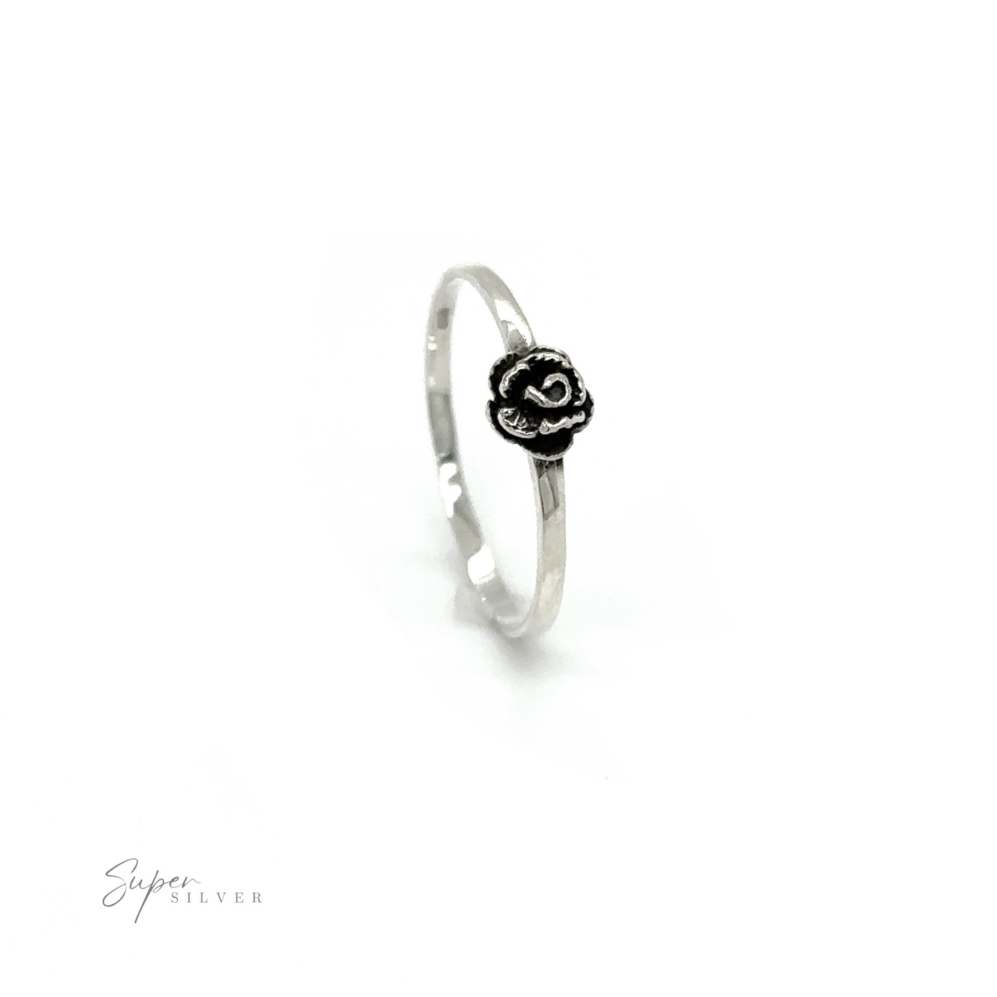 A Dainty Rose Ring adorned with a black rose, inspired by nature and the vibes of Santa Cruz.