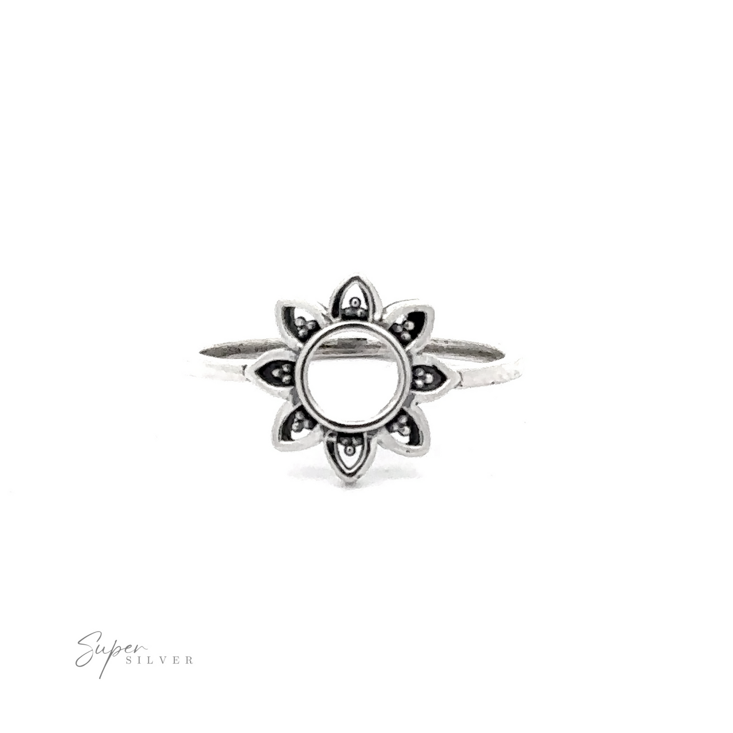 
                  
                    Open Flower Ring with a floral motif design on a white background.
                  
                