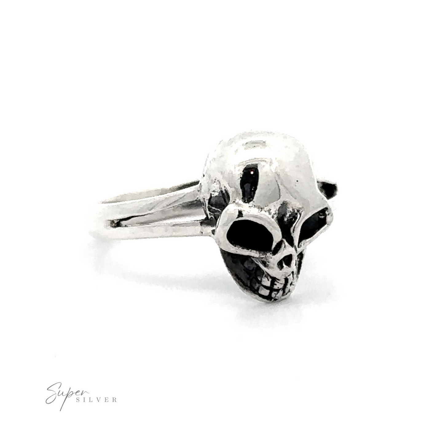 Silver Skull Ring shaped like a bird skull on a white background.