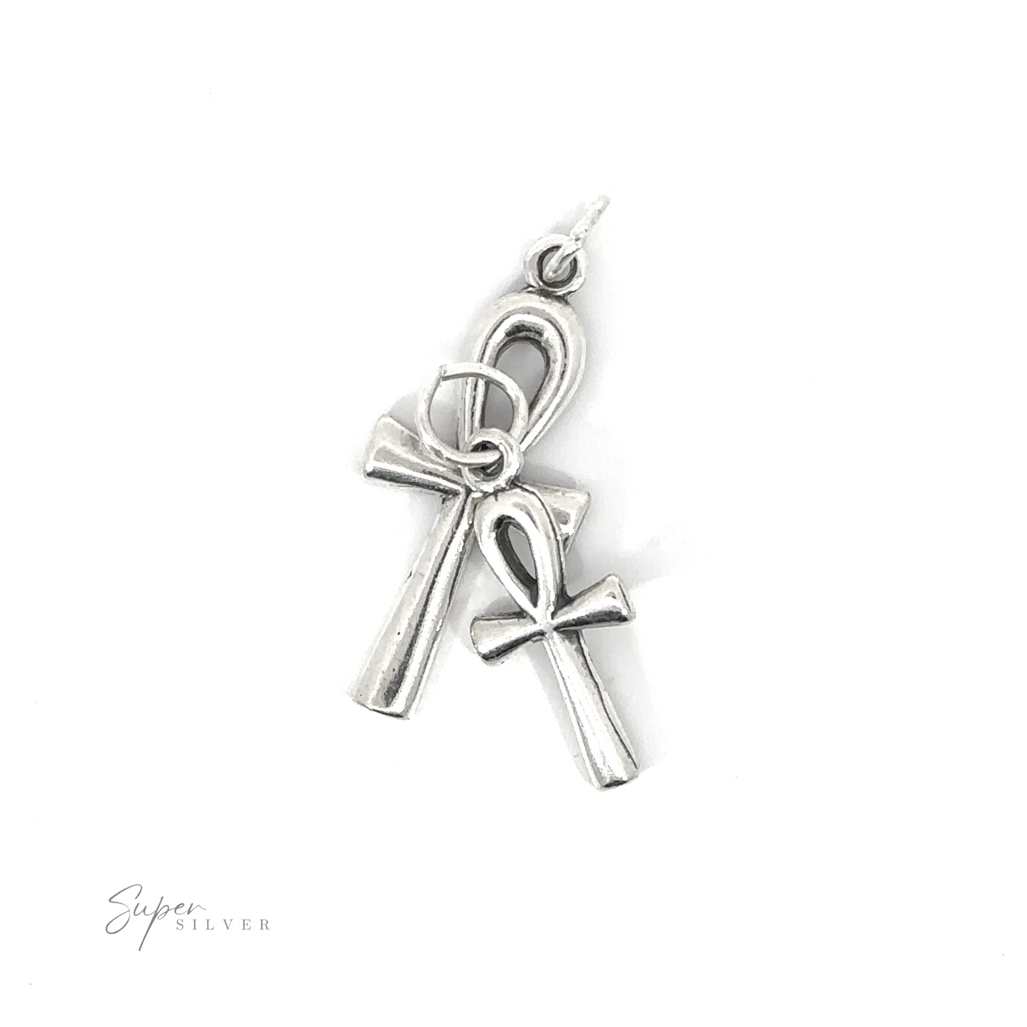 Two Ankh Charms, symbolizing eternal life, on a white background.