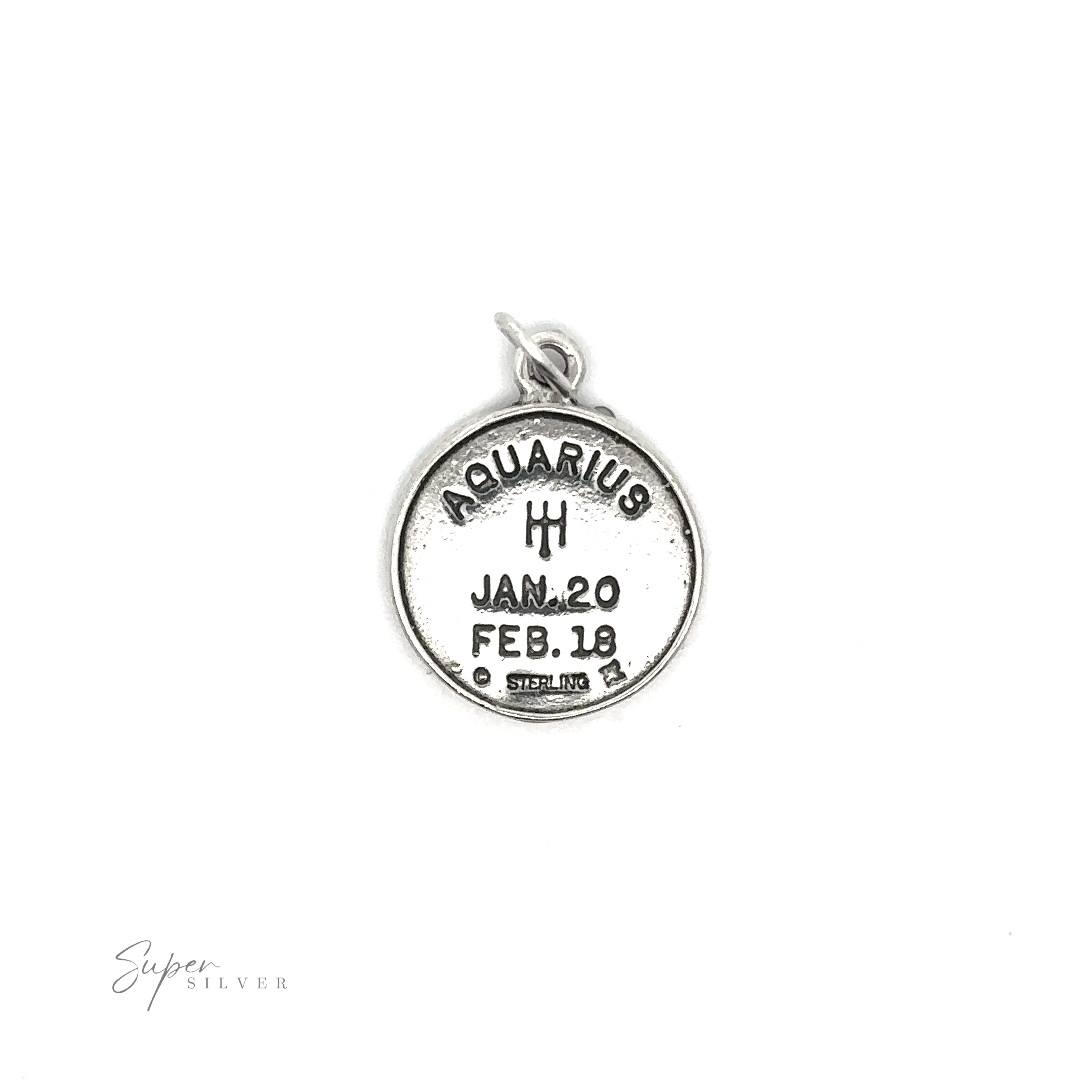 Sterling silver Zodiac Sign Medallion Charms with date range inscription.