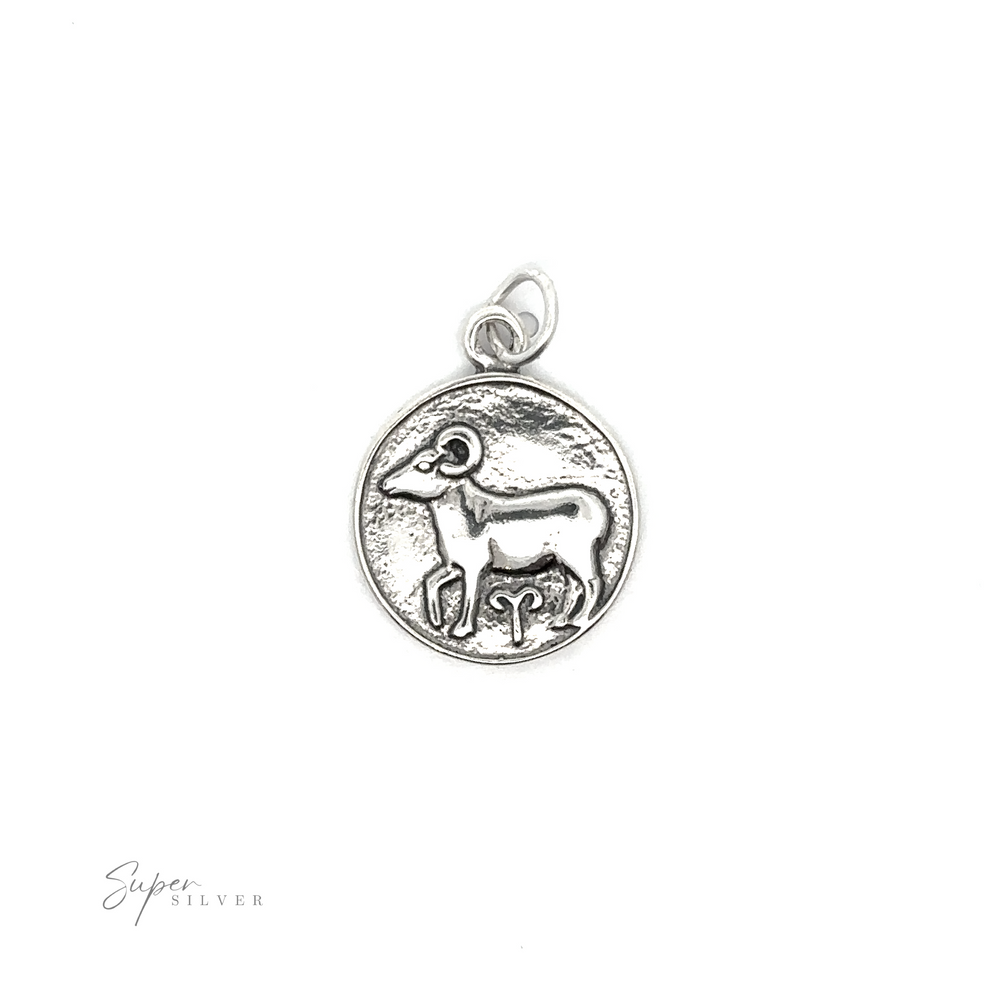 Silver pendant featuring a lamb design and inspired by Zodiac Sign Medallion Charms.