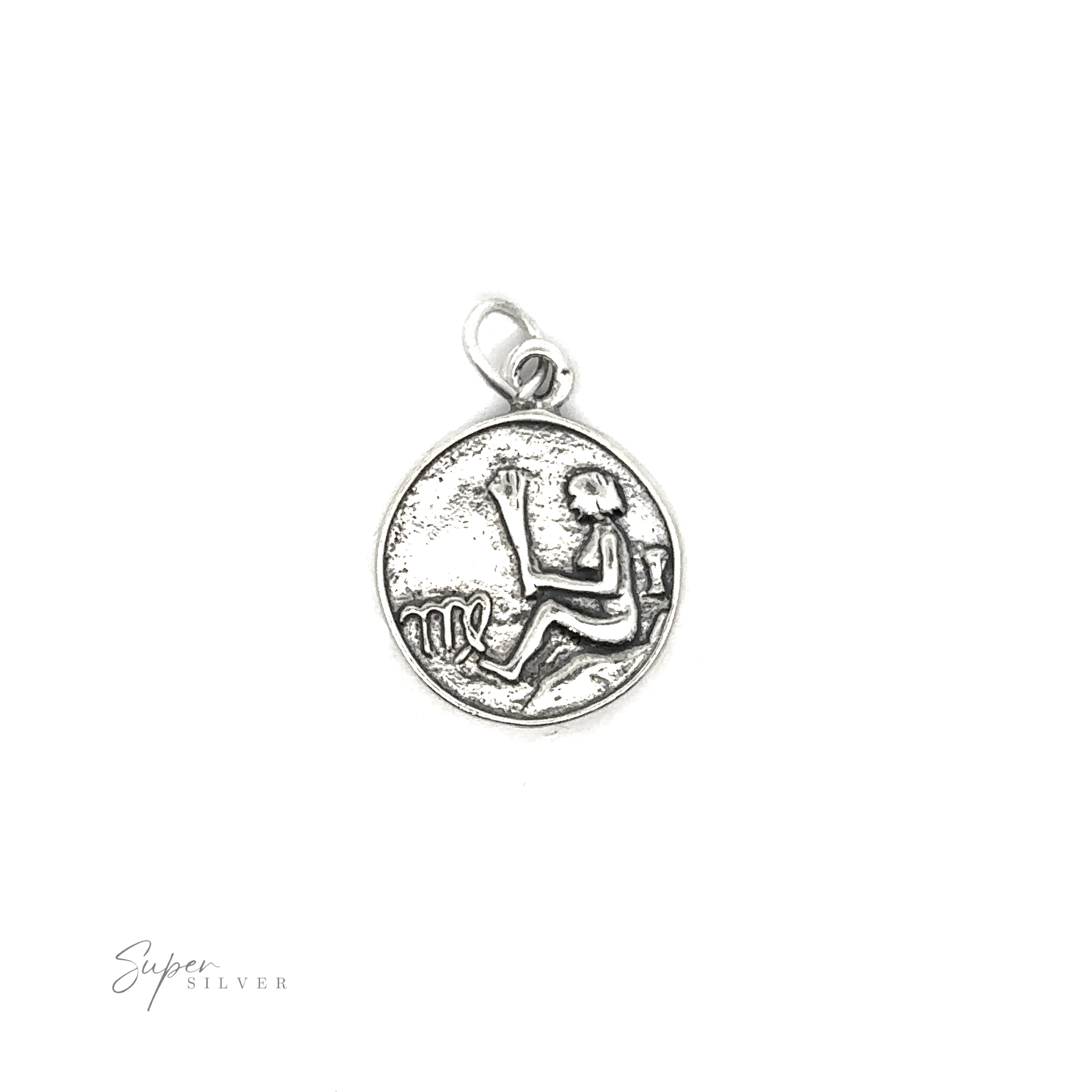 Sterling silver pendant with Zodiac Sign Medallion Charms on a white background.