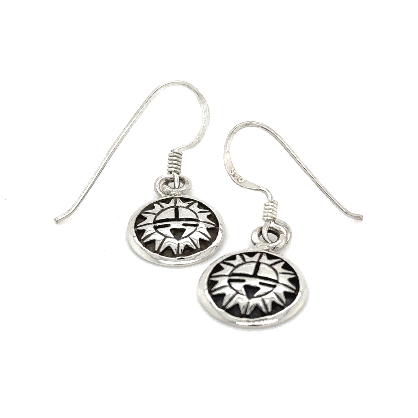 A pair of small Tribal Sun Earrings made by Super Silver that will brighten up your day.