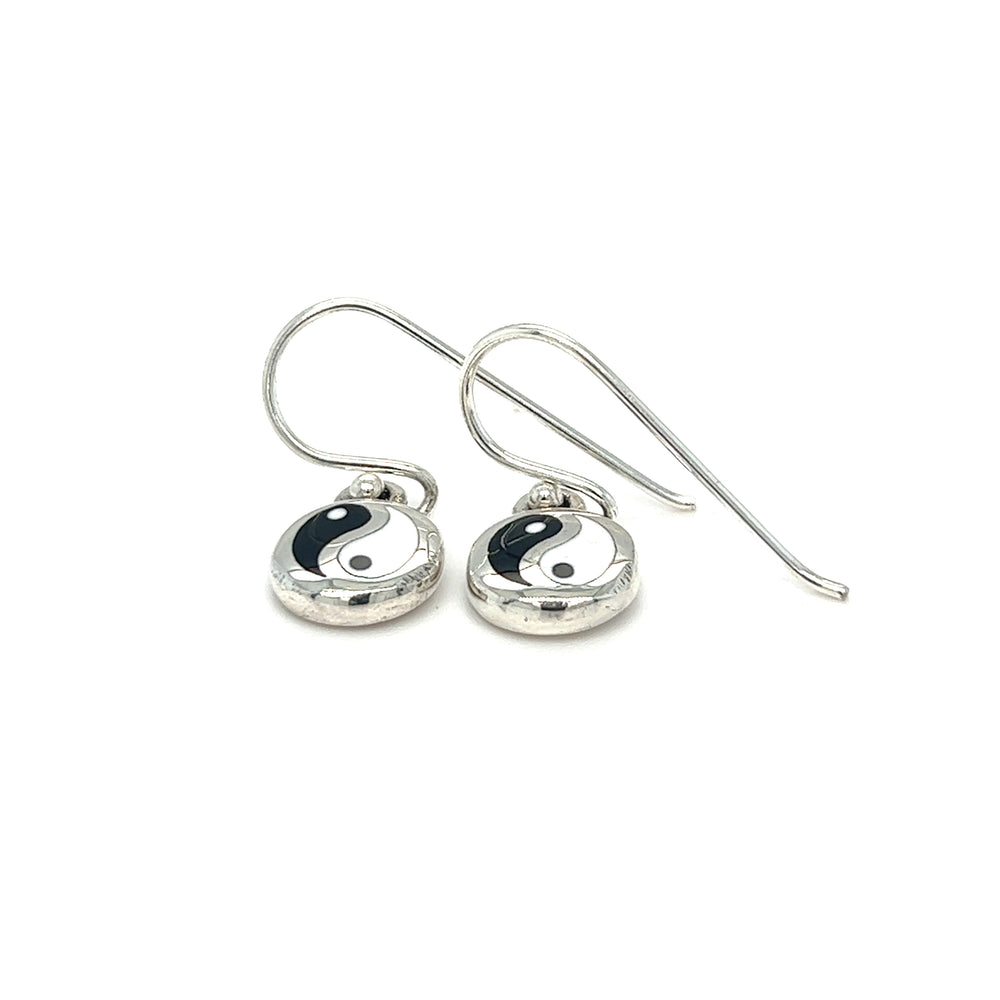 
                  
                    A pair of dainty Round Yin-Yang Dangle Earrings with sterling silver hooks.
                  
                