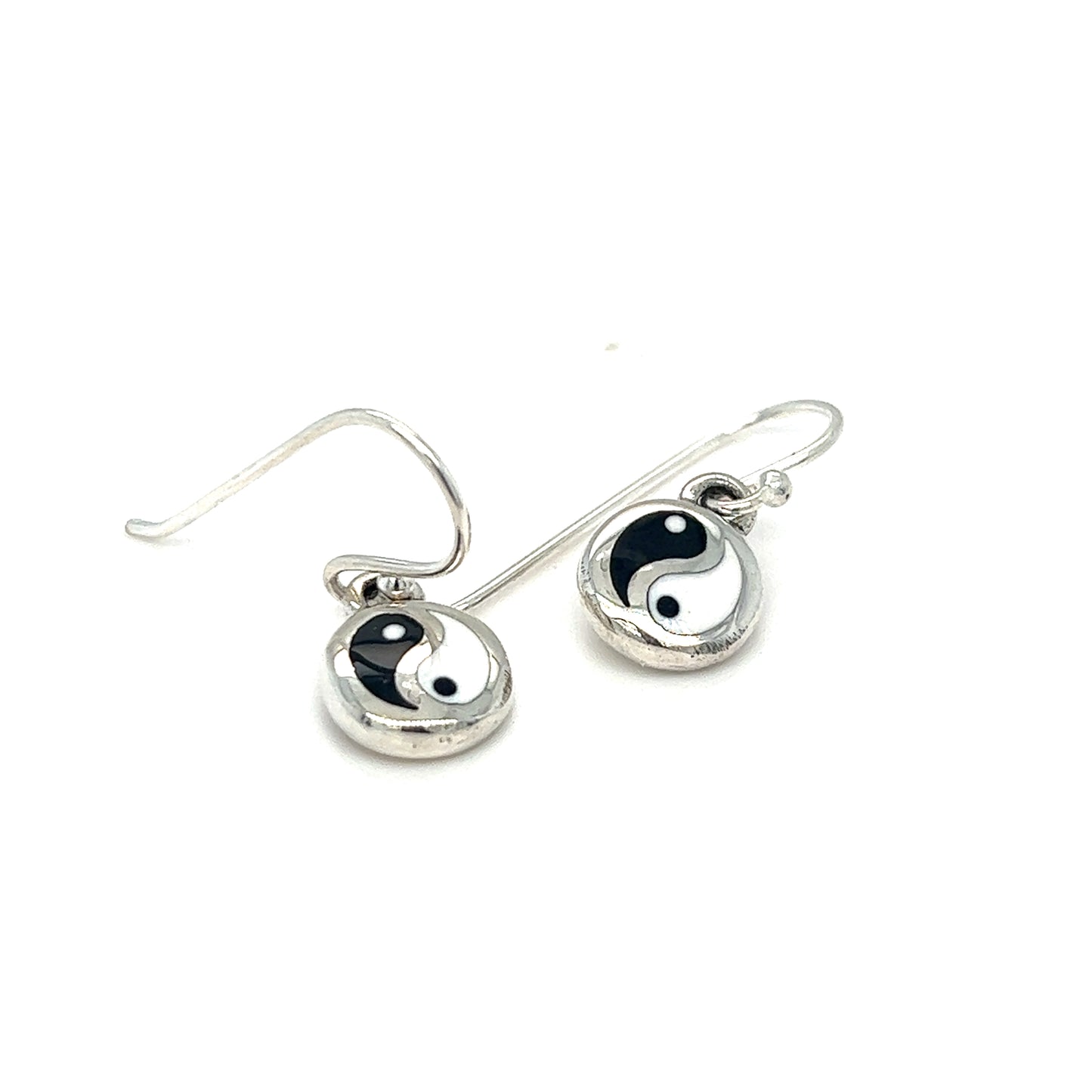 
                  
                    A pair of Round Yin-Yang Dangle Earrings on a white background.
                  
                