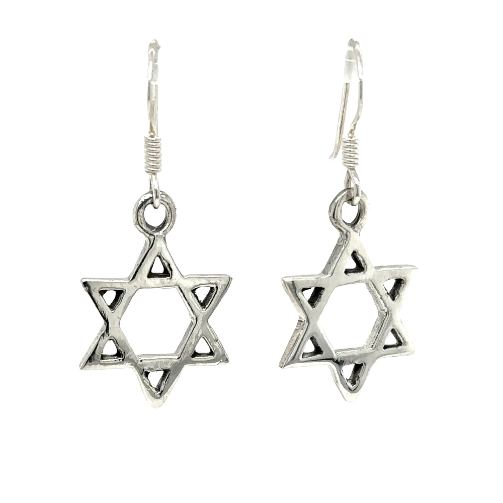 
                  
                    Super Silver Star of David earrings with hook.
                  
                