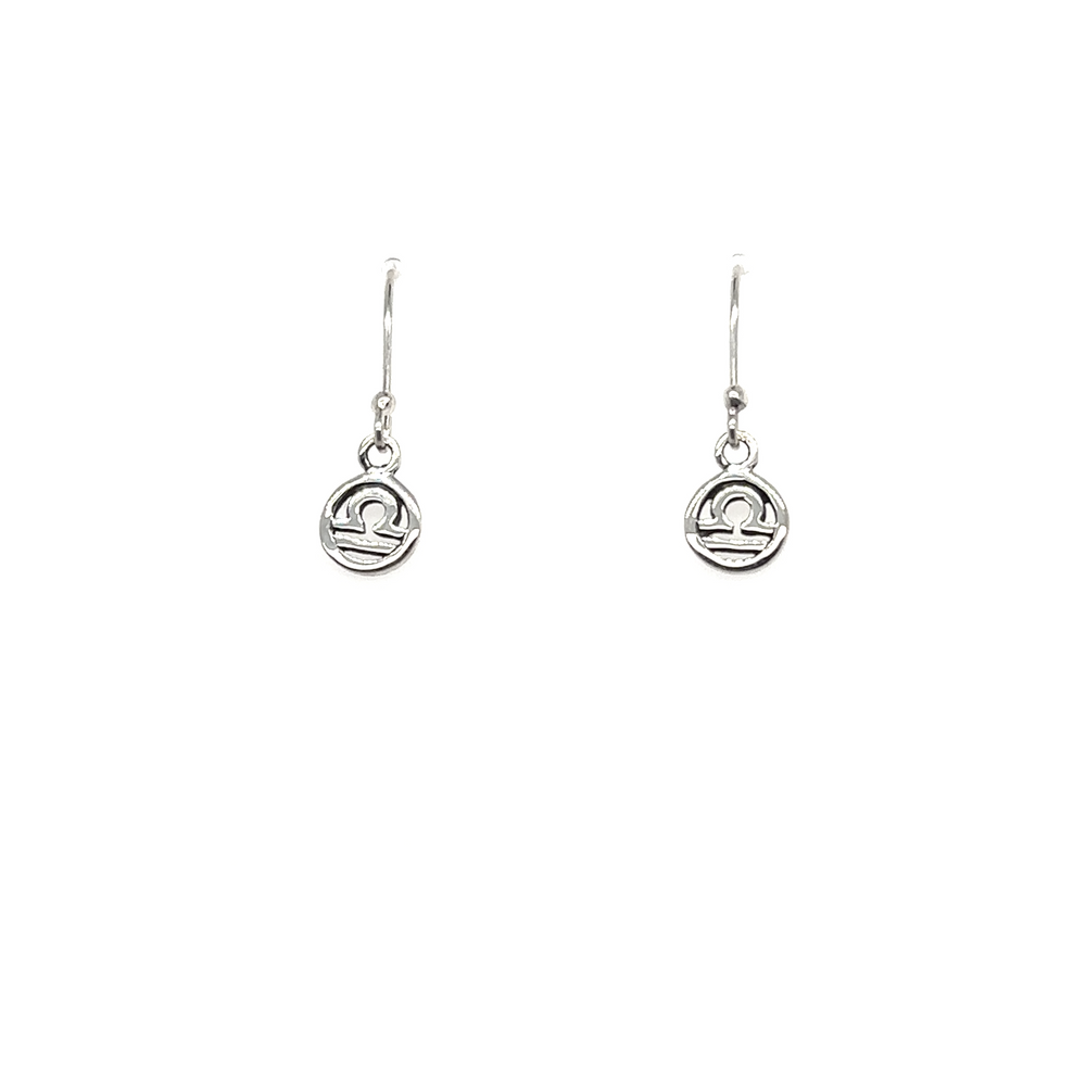 
                  
                    A pair of Super Silver Libra Zodiac Earrings with a circle on them.
                  
                