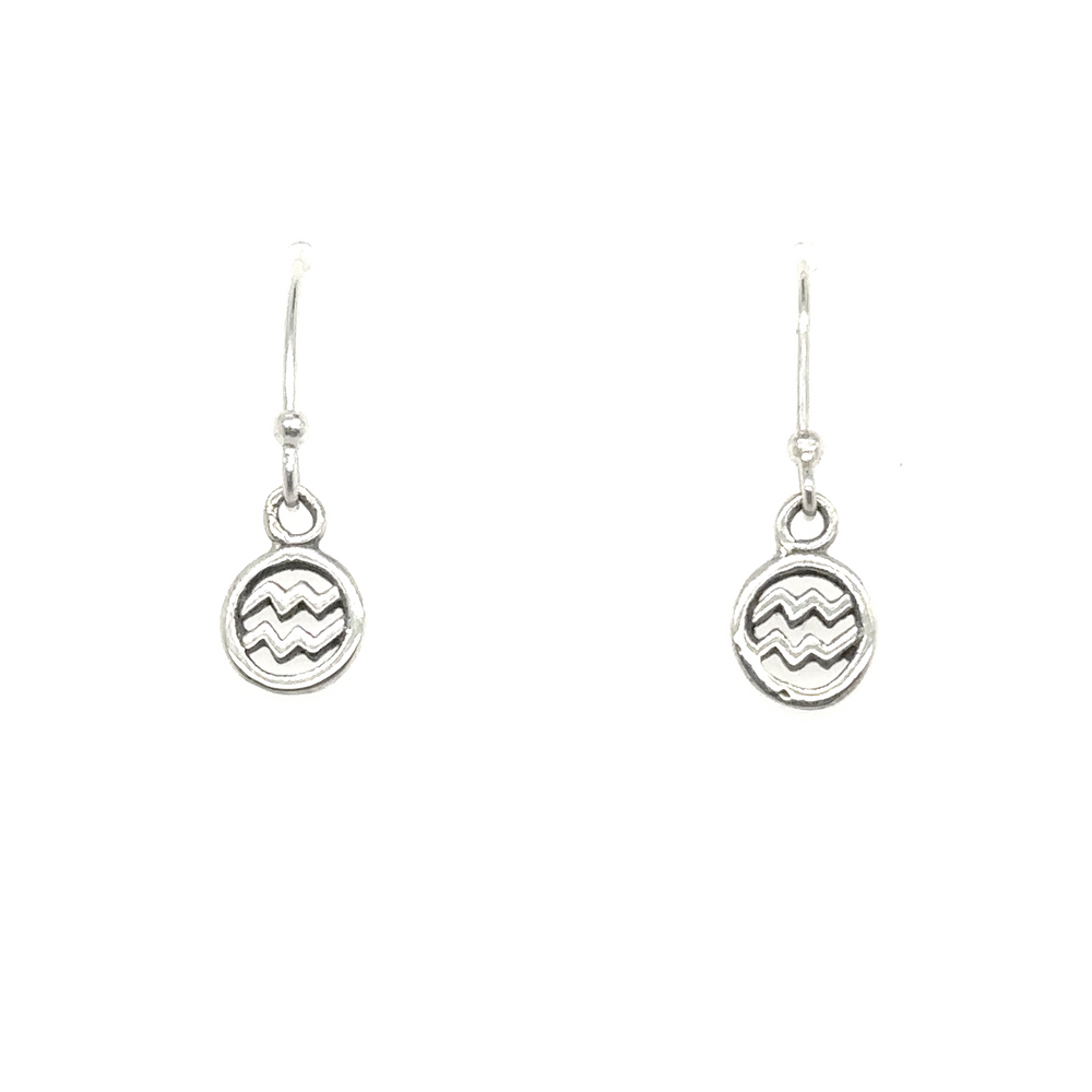 
                  
                    A pair of Aquarius Zodiac Earrings made with Super Silver.
                  
                