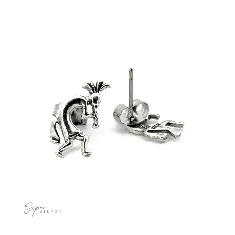 A pair of .925 Sterling Silver Kokopelli Studs, a meaningful accessory with a flower on them.