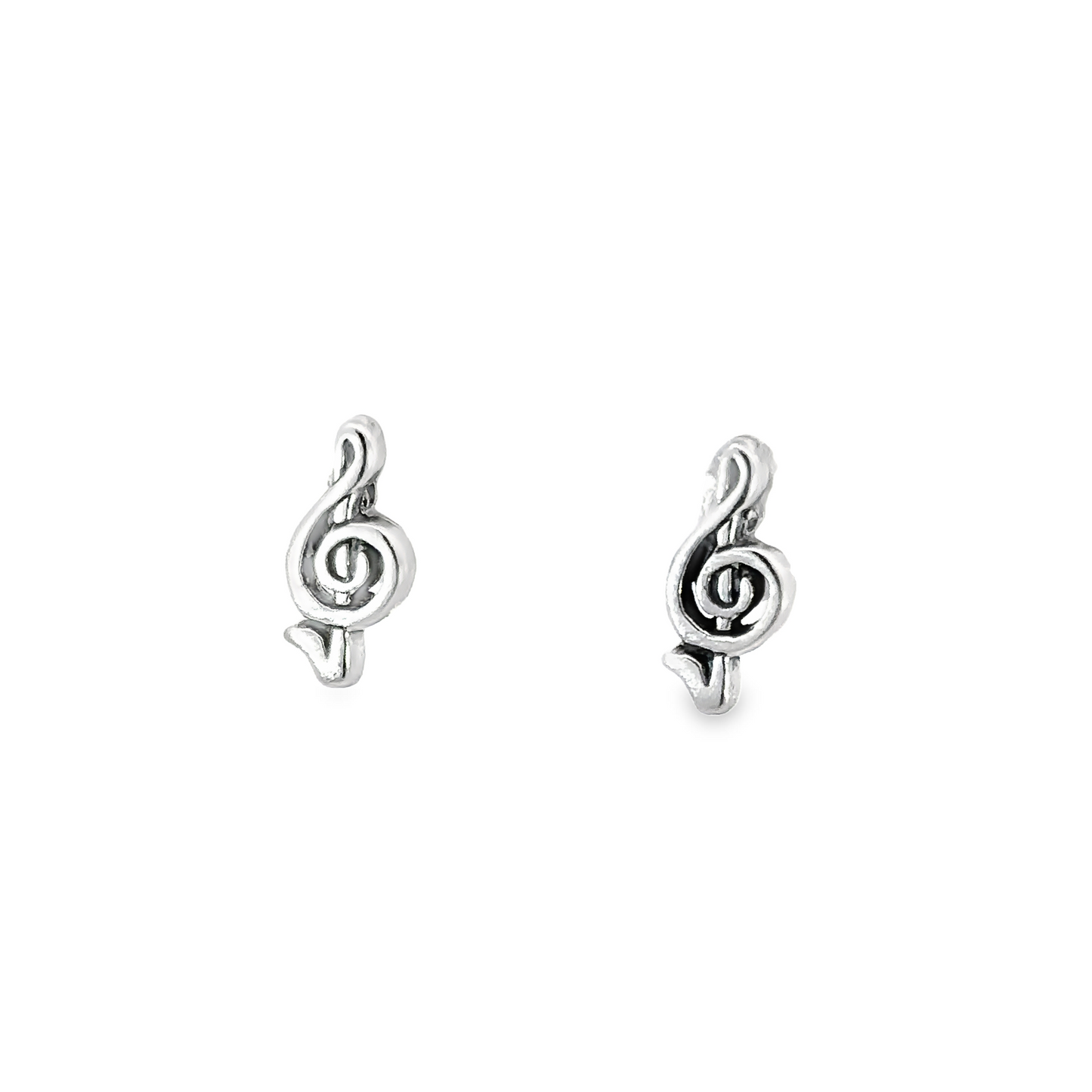 A pair of silver Treble Clef Studs, perfect for music lovers.