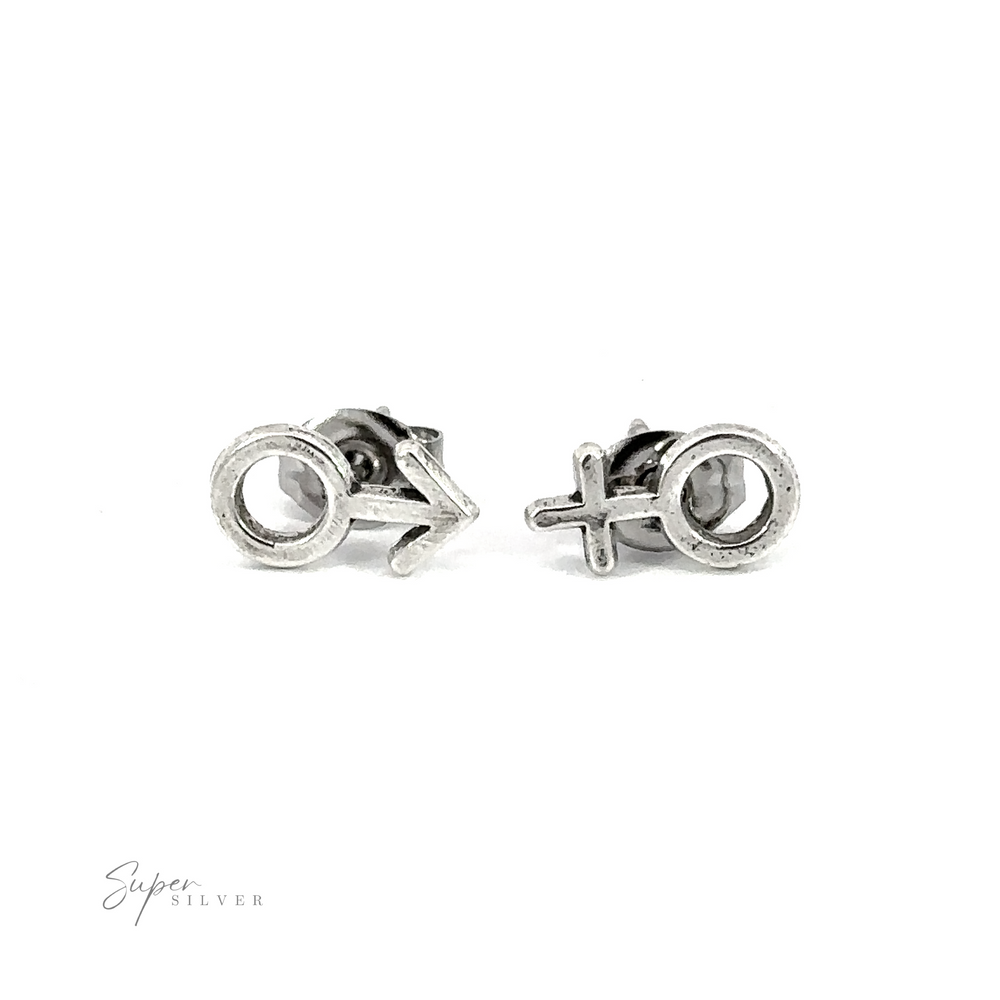 Sterling Silver Gender Symbol Studs featuring male and female gender symbols.