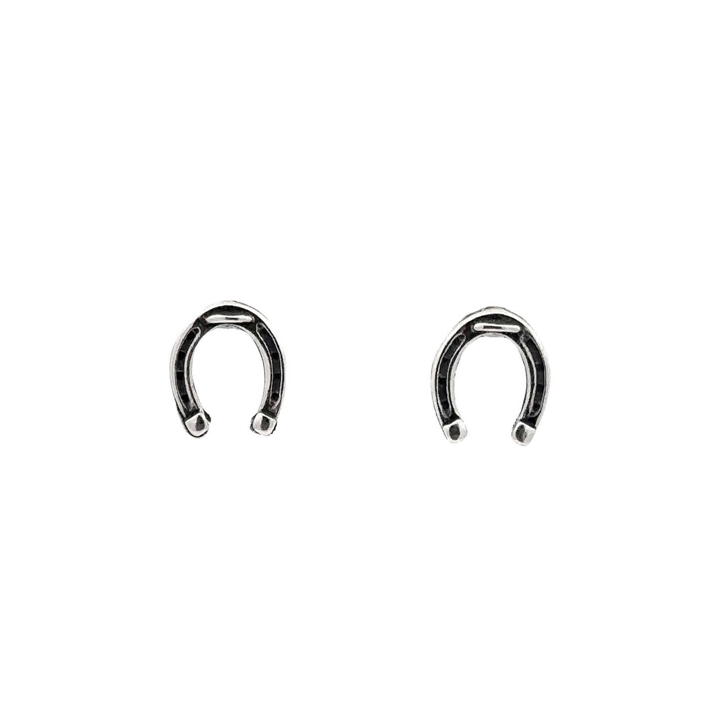A pair of Horseshoe Studs in .925 Sterling Silver on a white background.