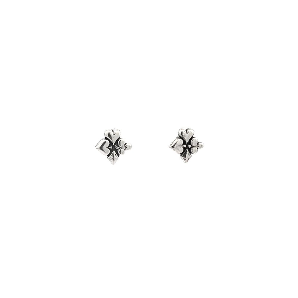 
                  
                    A pair of Deck of Card Suits Studs on a white background, perfect for poker lovers.
                  
                